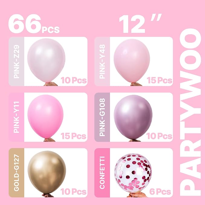 PartyWoo Pink and Gold Balloons 66pcs Metallic Gold Pearl Hot Pink Balloons | - Image 2