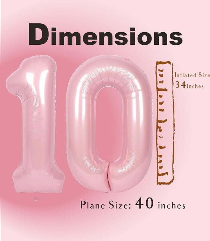 SUWEN 40 Inch Pink Large 10 Balloon Numbers Big Foil Helium Number Balloons 0-9 - Image 5
