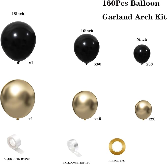 Black and Gold Balloon Garland Arch Kit - Image 2