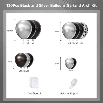 Black and Silver Balloons Arch Kit - Image 3