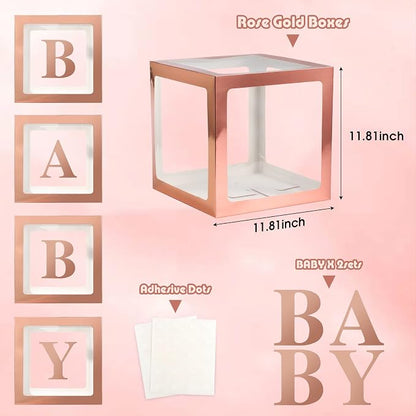 Voircoloria Balloon Boxes with Letters Gift Box, Rose Gold, 4 Clear Boxes | - Image 2