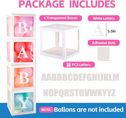 Baby Boxes with 30 PCS Letters, 4 Transparent Balloon boxes - Image 2