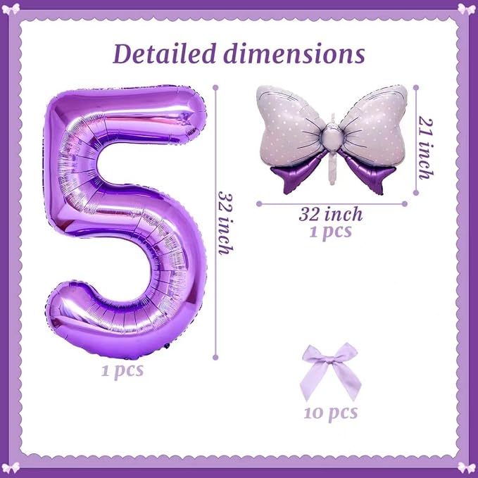 32 Inch Purple Butterfly Ribbon Number 5 And Bow Balloon Foil Film Balloon - Image 2