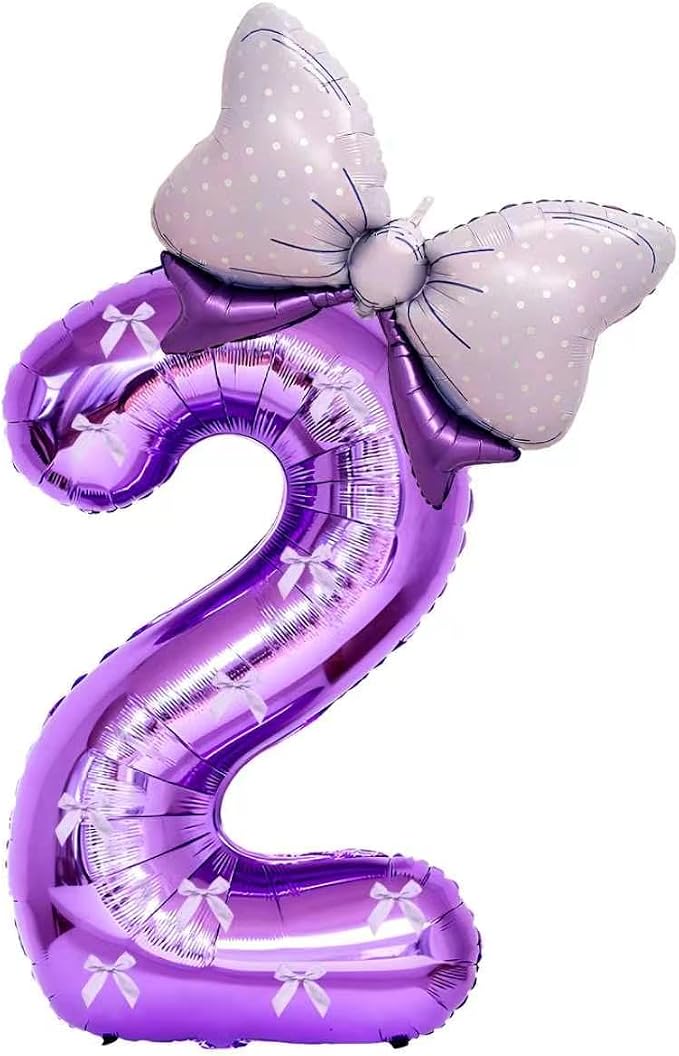 32 Inch Purple Butterfly Ribbon Number 2 And Bow Balloon Foil Film Balloon by Unknown