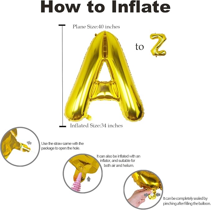 40 Inch Gold Letter Z Balloon Big Foil Helium Letter Balloons A-Z | Giant Large - Image 2