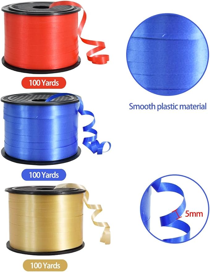 TONIFUL Gold Blue and Red Curling Ribbon Balloon String Gift Wrapping Decor | - Image 2