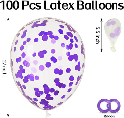 100pcs Purple Confetti Balloons 12 Inch Clear Latex Balloon - Image 2