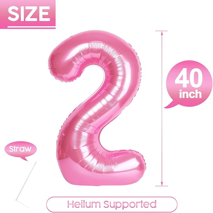 2 Balloon - Pink Birthday Number Balloons, 40 Inch Decorations Men Women | Pink - Image 5