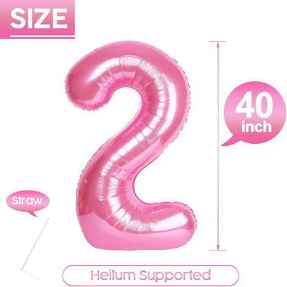 2 Balloon - Pink Birthday Number Balloons, 40 Inch Decorations Men Women | Pink - Image 5