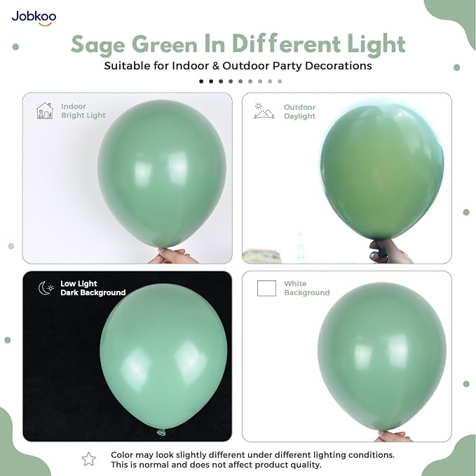 Jobkoo Sage Green Balloons 12 Inch, Eucalyptus Olive Vintage Green Balloon | - Image 3