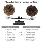 FESHFEN Human Messy Buns - 100% Human Hair Bun Real Scrunchies Hair Pieces Ponytail Extensions Wavy Tousled Updo Chignon Hairpieces for Women, Ash Brown