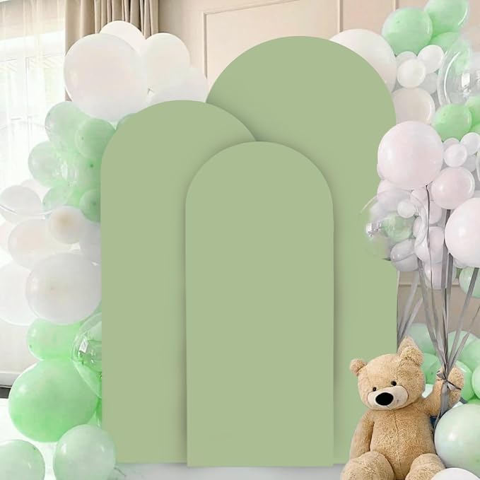 FANPROMS Sage Green Wedding Arch Cover Set of 3 Spandex Fitted Arch Backdrop - Image 4