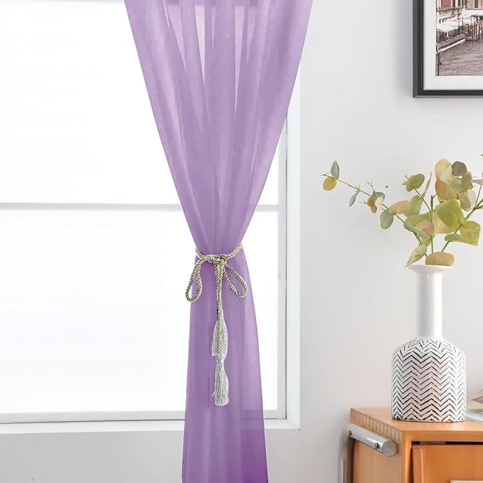 SpaceDresser Lavender Sheer Curtains 4 Panels Rod Pocket Semi-Sheer Curtain 90 - Image 6