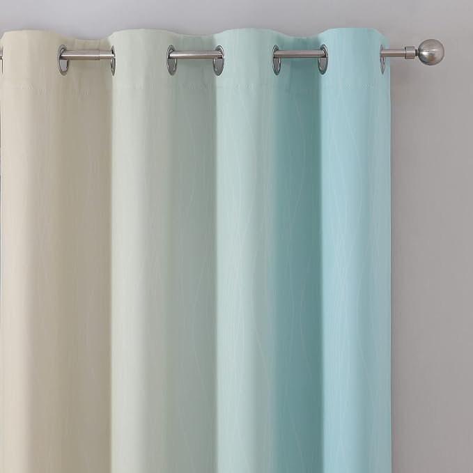 Beige and Aqua Ombre Short Blackout Cafe Curtains 36 Inch Length, Thermal - Image 4