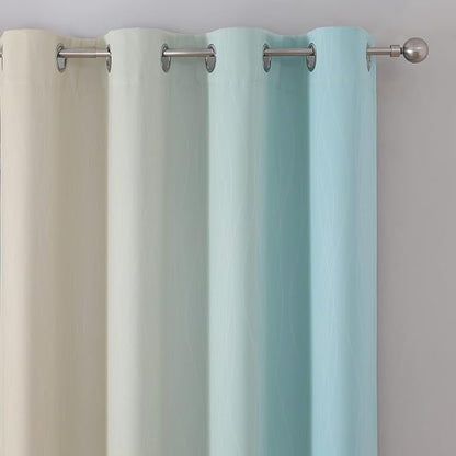Beige and Aqua Ombre Short Blackout Cafe Curtains 36 Inch Length, Thermal - Image 4