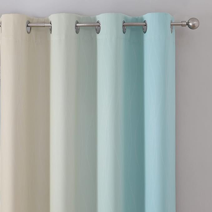 Ombre Aqua and Beige Blackout Curtains 96 Inches Long - Image 4