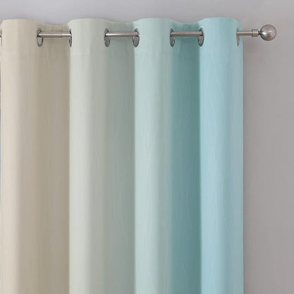 Ombre Aqua and Beige Blackout Curtains 96 Inches Long - Image 4