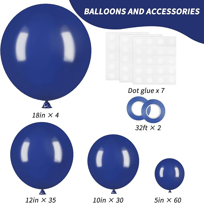 RUBFAC Blue Balloons Navy Blue Balloon Different Sizes 129pcs | Garland Arch Kit - Image 2