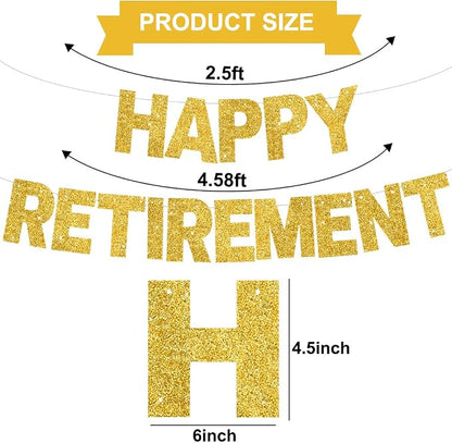 Glitter Gold Happy Retirement Banner Pre-Strung Retirement Party Decorations - Image 3