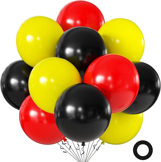 Black Red and Yellow Balloons 18 Inch 24 Pack Matte Helium Latex Round Balloons by KALOR