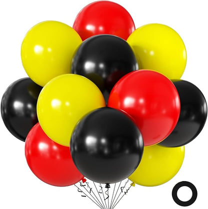 Black Red and Yellow Balloons 18 Inch 24 Pack Matte Helium Latex Round Balloons by KALOR