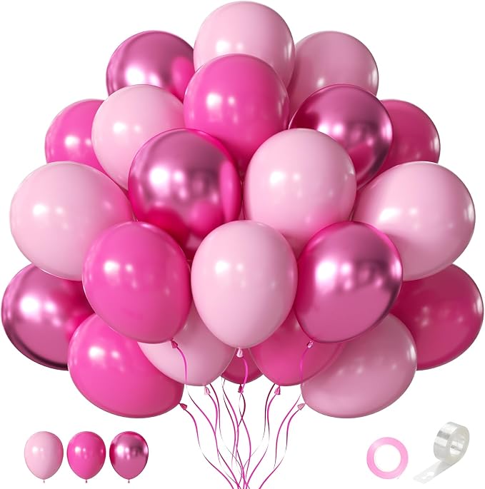 CVPARTON Pink Balloons 12 Inch 55 Pcs Metallic Pink Balloons light Hot Pink by Searchbyoccasioncolorsize