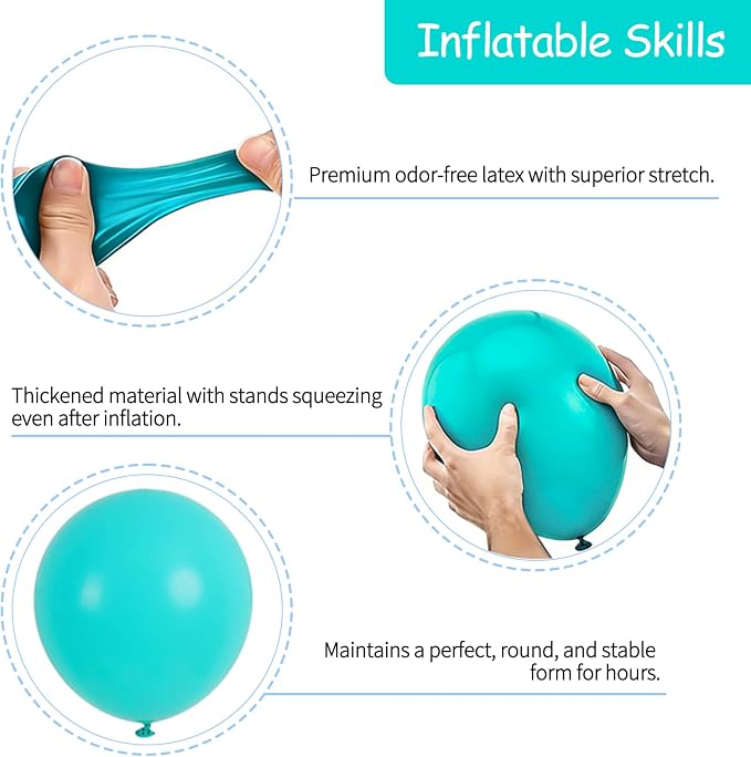 50pcs Matte Teal Blue Balloons, 12 inch Turquoise Balloons | Helium Quality - Image 2