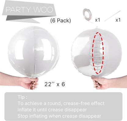 PartyWoo White Large Round Giant 4D Jumbo Foil Balloons 6pcs 22 Inch | 22 Inch - Image 4