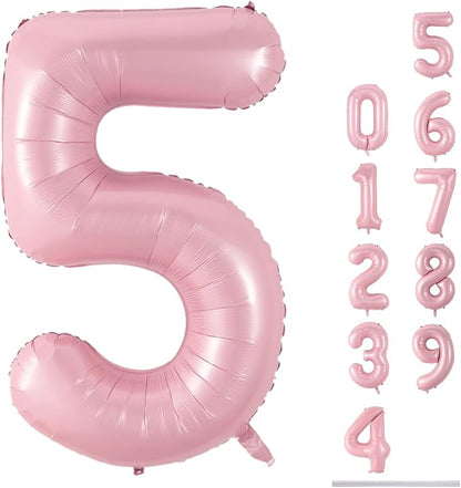 Light Pink Balloon Number 5, 40 Inch Large Self Inflating Foil Number Balloons by Lingqiang