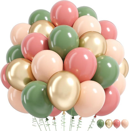 Sage Green Dusty Pink Balloon, 60 Packs 12 Inch Retro Green and Pink Metallic by Govpy
