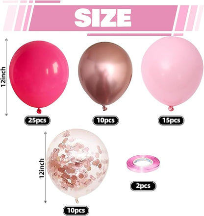 Pink Balloons, 60 Packs 12 Inch Hot Pink and Chrome Rose Gold Confetti Balloons - Image 2