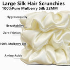 Suncdelv Silk,100% Silk Scrunchies for Hair,22 Momme Hair Ties for Anti-Crease & Breakage,Natural Women Hair Accessories，Fashion Hairbands 3PCS（White)