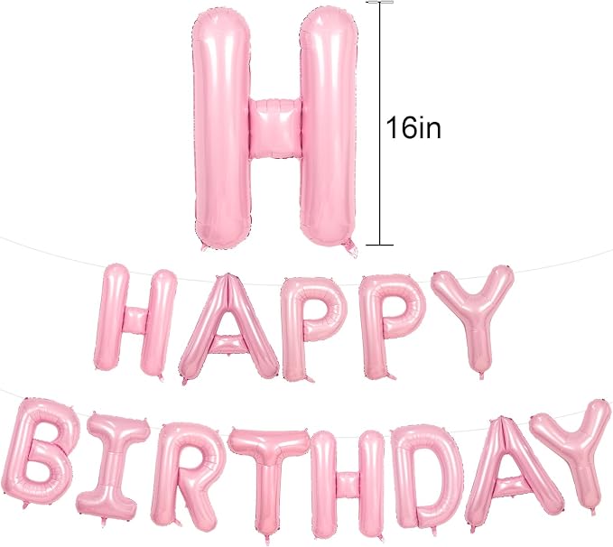 Happy Birthday Balloons Banner Pink, 16Inch Polyester Film Light Pink Foil - Image 2