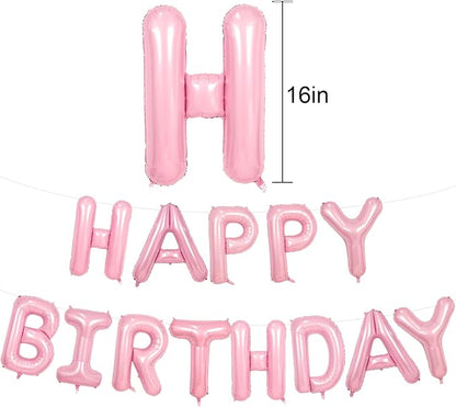 Happy Birthday Balloons Banner Pink, 16Inch Polyester Film Light Pink Foil - Image 2