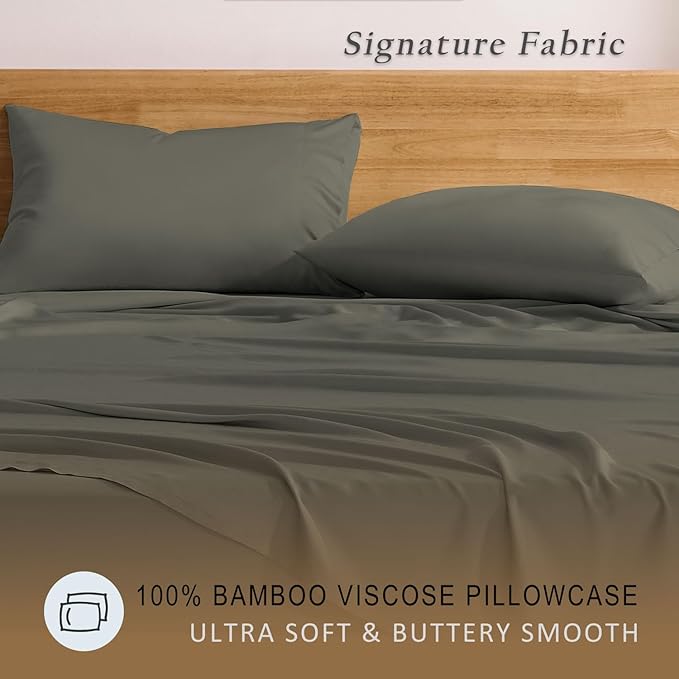 TOSMO Luxury Pillow Case Set of 2 - Cooling Viscose Derived from Bamboo, Oeko-TEX, Breathabl Silky Soft Pillow Cases with Envelope Closure (King / 20x36, Charcoal)