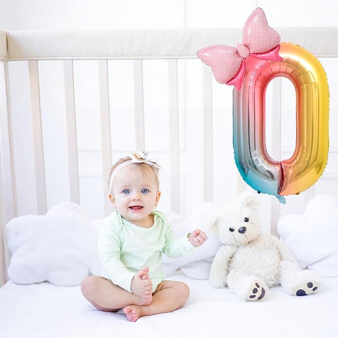 40-Inch Number 0 Gradient Giant Number Balloons And Mini Bow Balloons Foil - Image 3