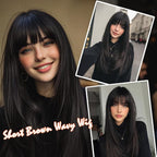 Black Wig With Bangs Long Wavy Straight Wig with Layered Hair Synthetic Heat Resistant Wigs for Women Daily Party Use 26 Inches