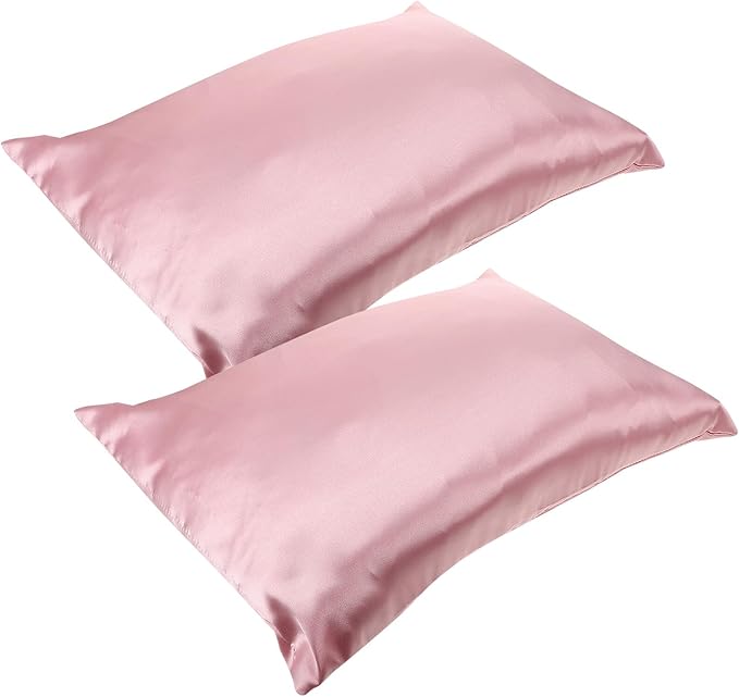 Alipis 2pcs Satin Pillowcases with Zipper Closure Smooth Faux Silk Pillow Covers for Hair Skin Protection Anti-Tangle Travel Pillowcase in Pink Soft Breathable Bedding Accessory