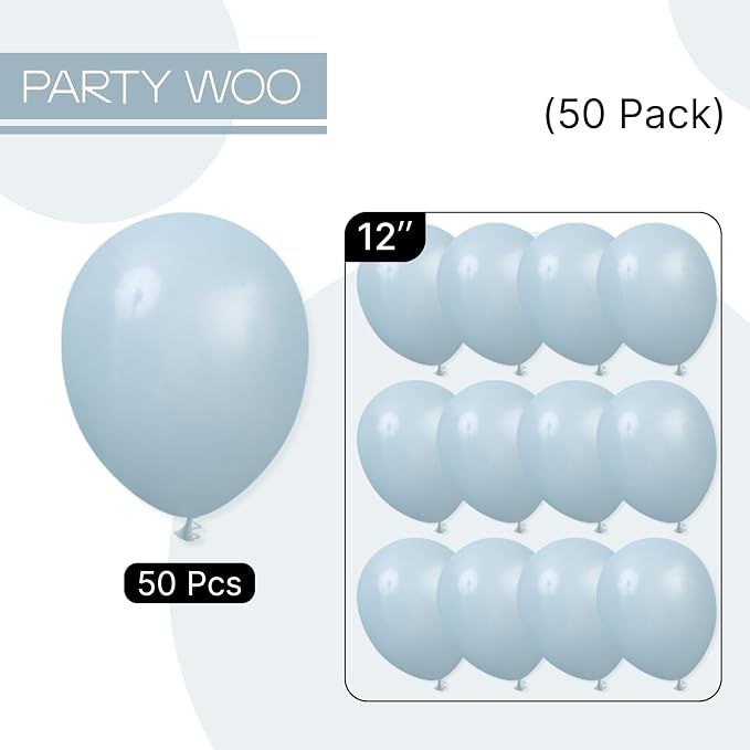 PartyWoo Dusty Blue Balloons 50pcs Light Blue Aqua Boho Color | 12 Inch Balloons - Image 7