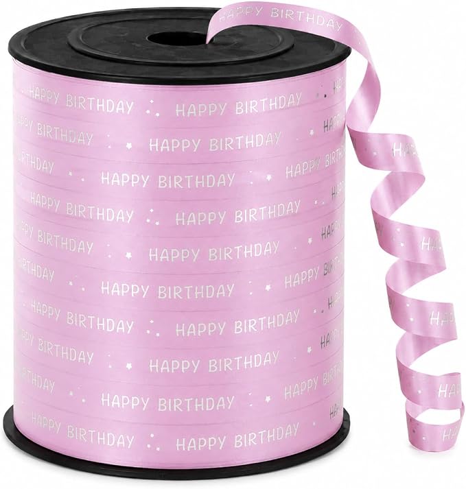 BEISHIDA 250 Yards Pink Happy Birthday Printed Crimped Curling Ribbon Balloon by Beishida