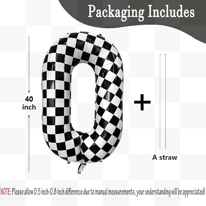 Checkered Balloon 0 Black and White Number Balloon 0 Foil Helium Balloons - Image 2
