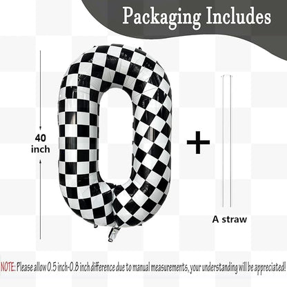 Checkered Balloon 0 Black and White Number Balloon 0 Foil Helium Balloons - Image 2