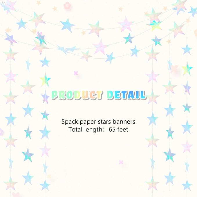 Spakon 65 Feet Glitter Star Paper Garland Banner Hanging Decoration Star - Image 3