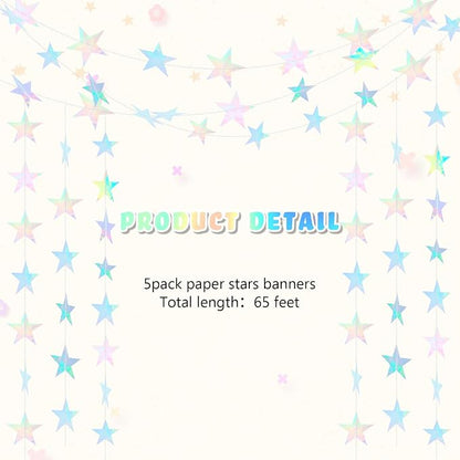 Spakon 65 Feet Glitter Star Paper Garland Banner Hanging Decoration Star - Image 3