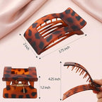 4 PCS Medium Flat Hair Clips Claw for Women, Non-slip Rectangular Lay Down Hair Clip for Thick Thin Hair Comfortable Hair Accessories for Driving, Lying, Exercising, Leopard Tortoise Shell Pattern