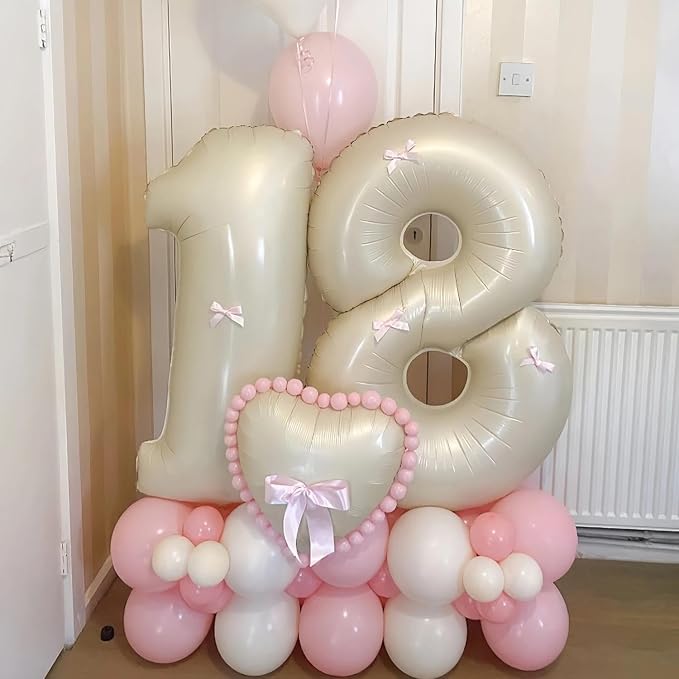 Cream 18 Balloon Number 40 Inch Cream Number 18 Balloon Helium Mylar Balloons - Image 4