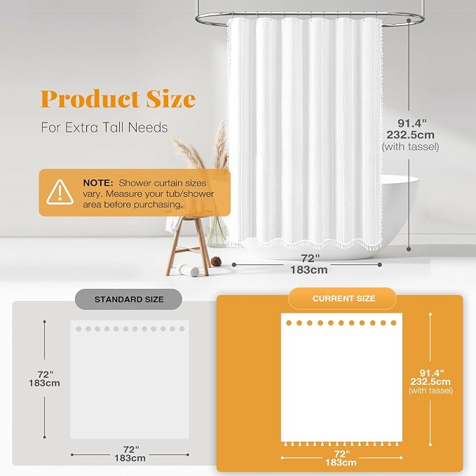 72 x 90 Boho Famrhouse Linen Heavy Duty Cloth Shower Curtain, 330GSM Linen Blend - Image 3