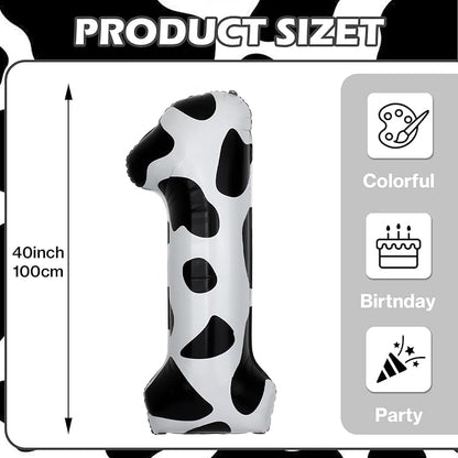 40 Inch Cow Print Number 1 Balloons, Birthday Party Aluminum Foil Balloon - Image 2