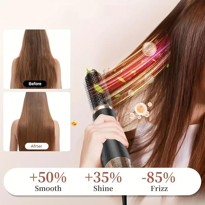 5 in 1 Hair Dryer Brush -Ionic Auto Wrap Curler & Straightener with 3 Heat Settings, Magic Hair Styler Salon-Grade Results for Women, Travel-Friendly Styler with ALCI Plug (A-Black)