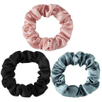 Mulberry Silk Hair Scrunchies, 3 Count, 100% Silk, No Damage for Frizz Prevention, Sleep and Night Scrunchie, Hair Accessories for Women (Black, Haze Blue, Rubber Red)